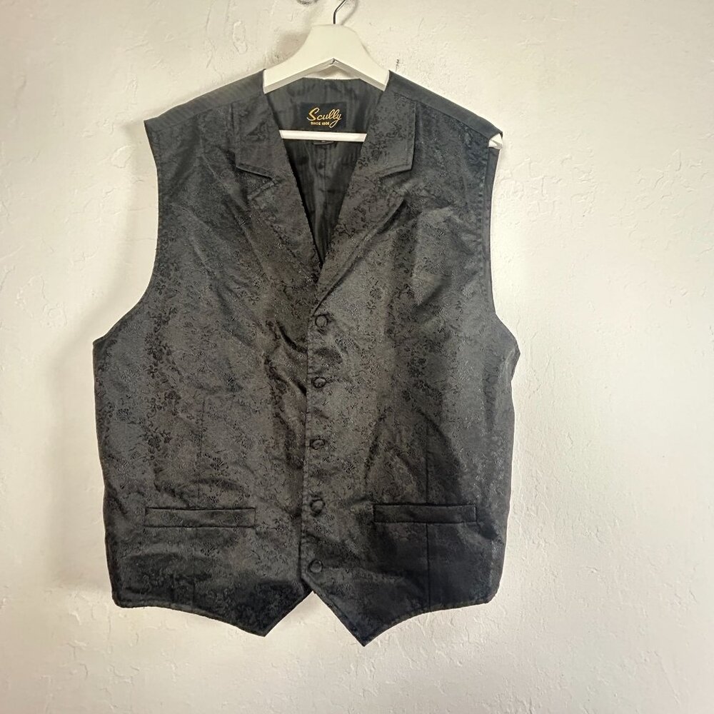 Scully Mens Black Paisley Vest XL Button Front Gothic Notch Collar Lightweight